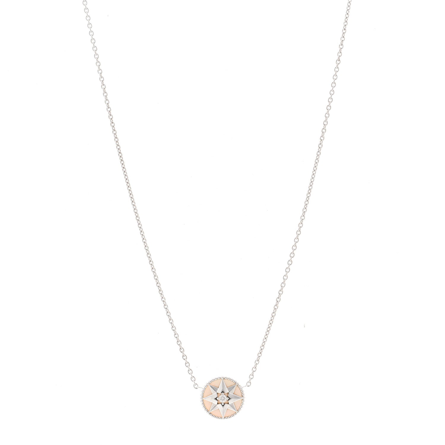 Christian Dior 18K White Gold Diamond Mother of Pearl Rose Des Vents Necklace 1 of 4