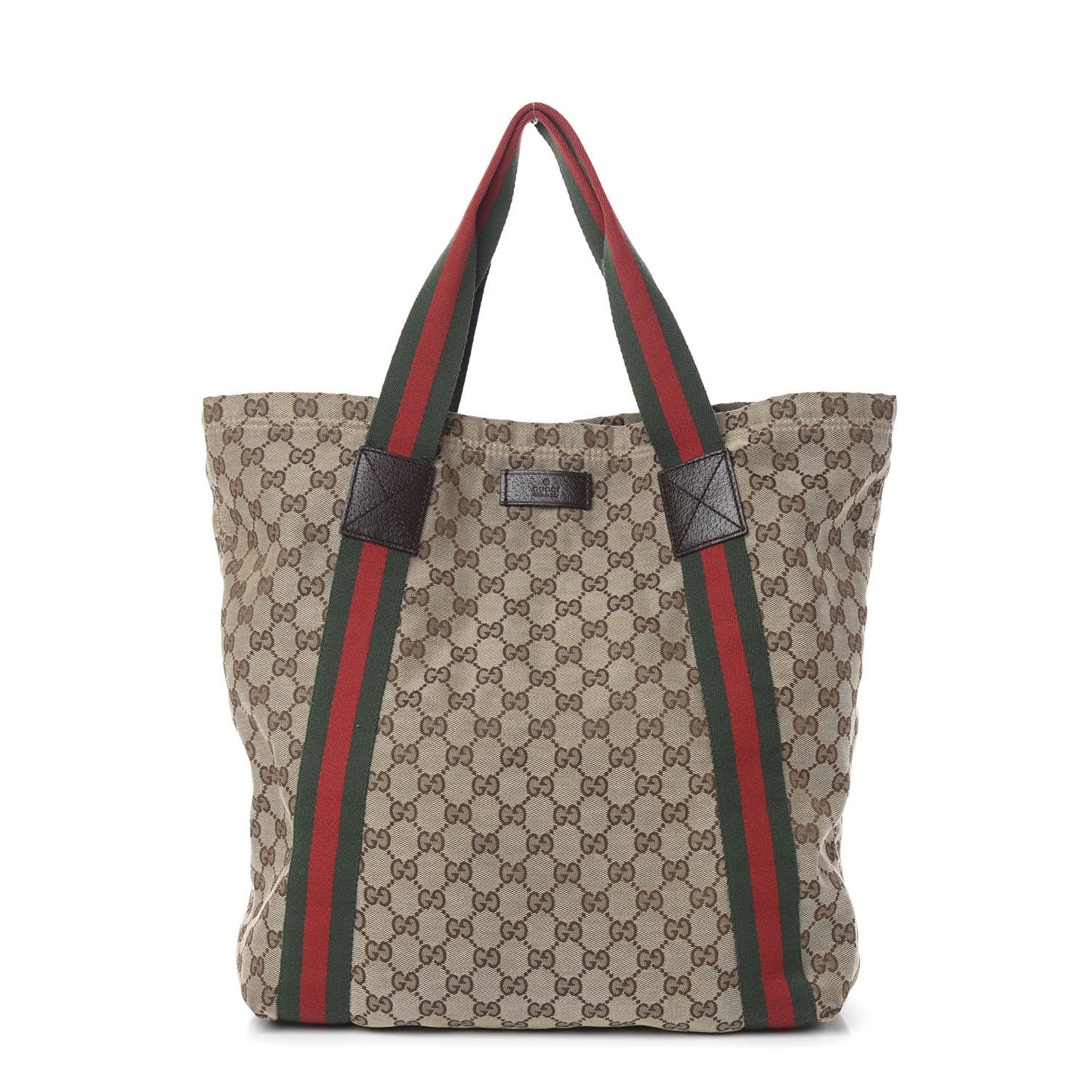 GG Monogram Medium Web Handle Vertical Tote Dark Brown