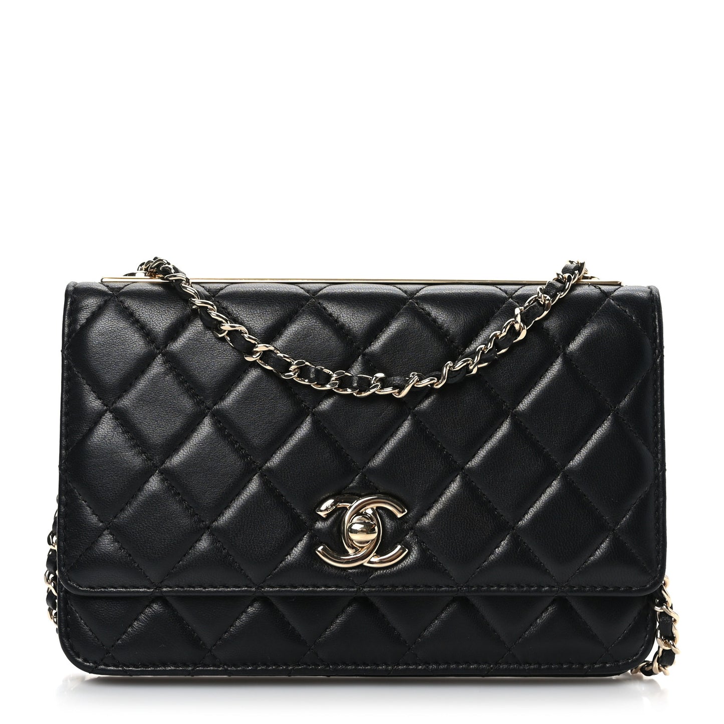 Lambskin Quilted Trendy CC Wallet On Chain WOC Black