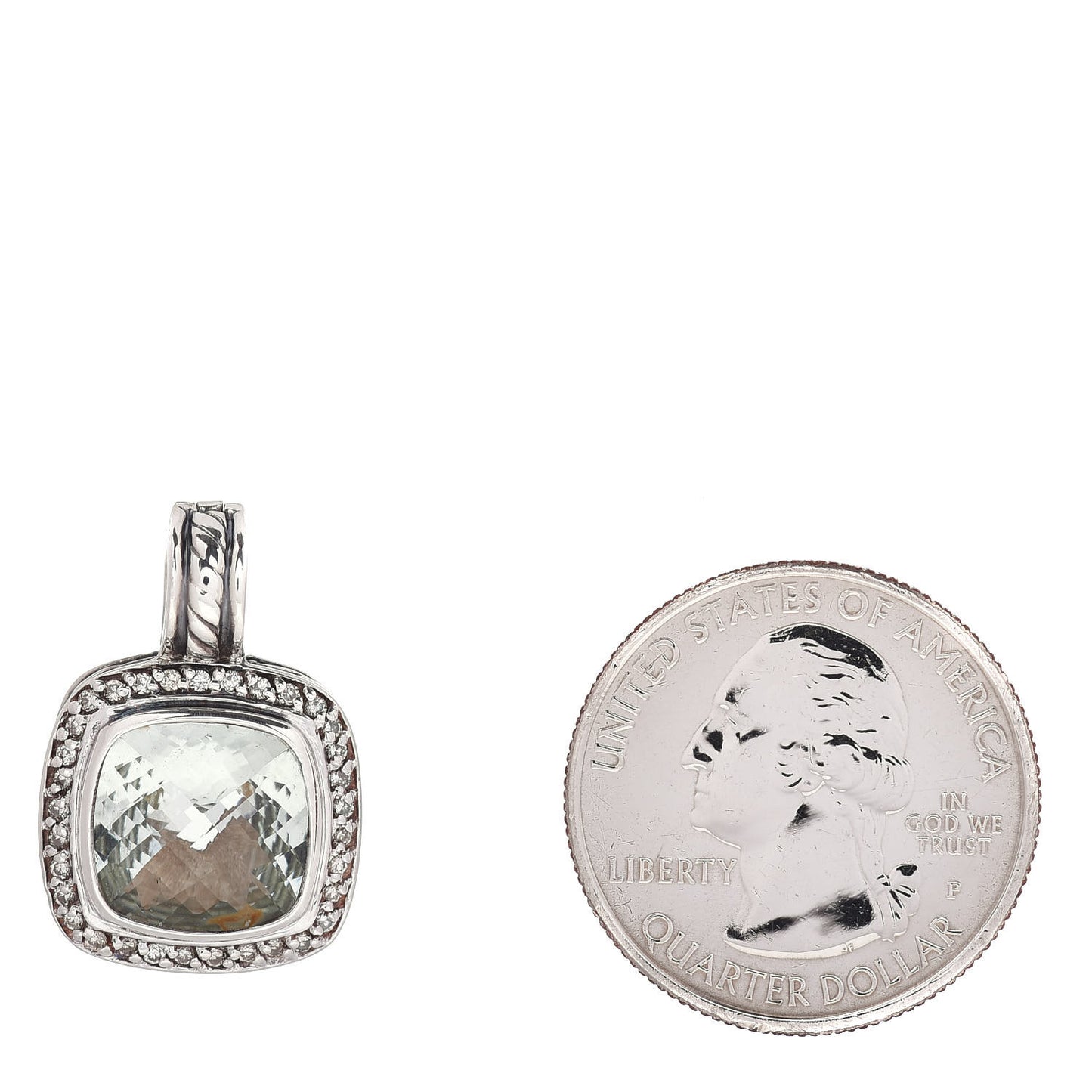 Sterling Silver Diamond Prasiolite 11mm Albion Enhancer Pendant