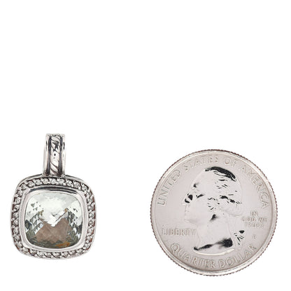 David Yurman Sterling Silver Diamond Prasiolite 11mm Albion Enhancer Pendant 2 of 3