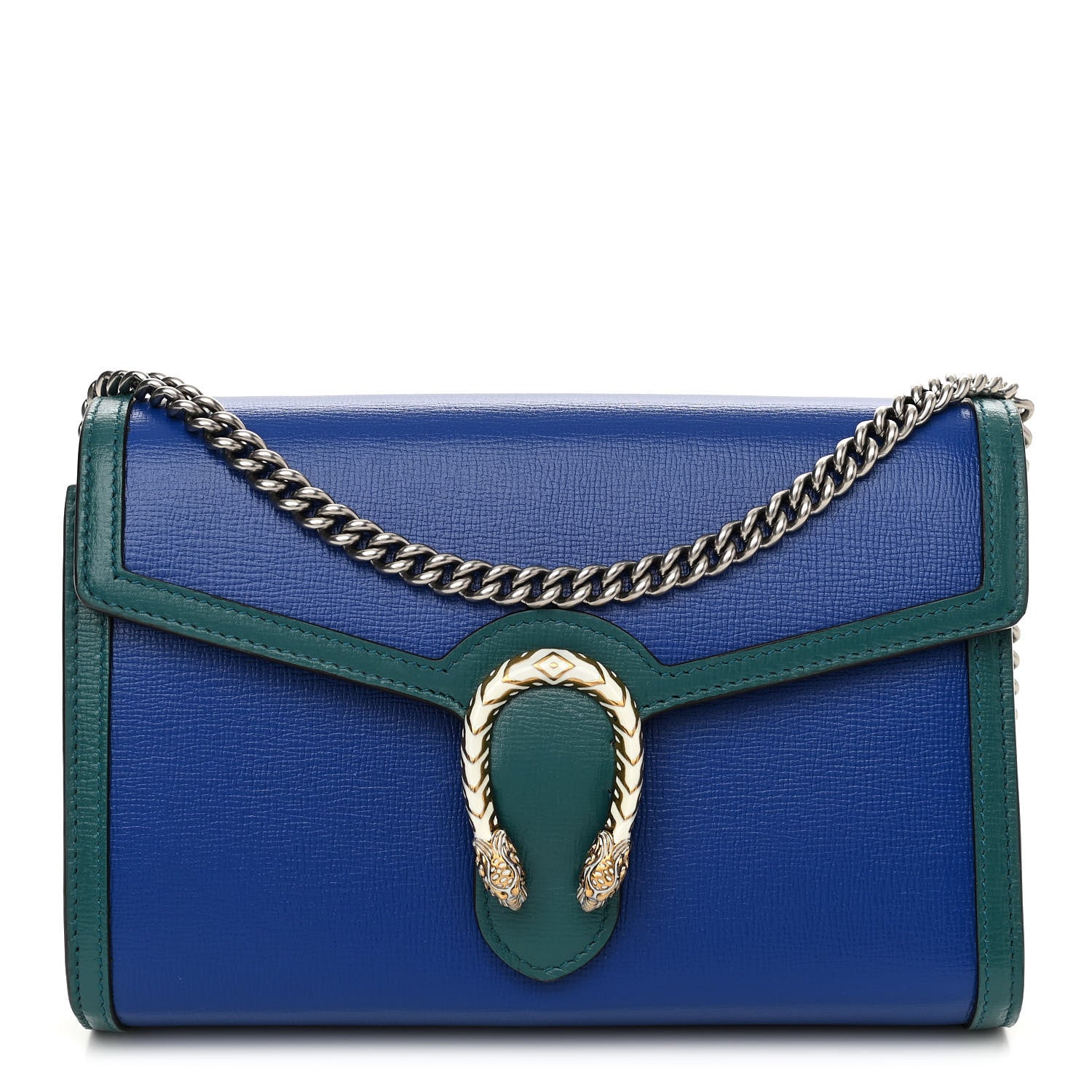 Gucci Azalea Calfskin Enamel Mini Dionysus Chain Wallet Imperial Blue Pavone Off White 1 of 10