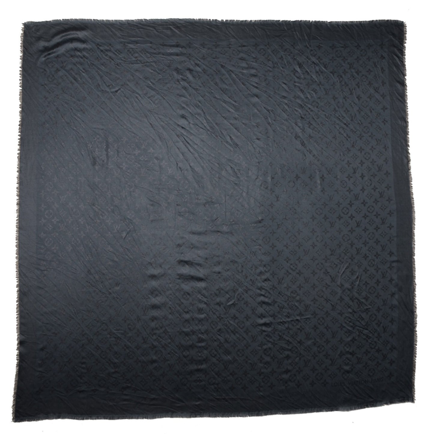 Silk Wool Monogram Voile Shawl Anthracite