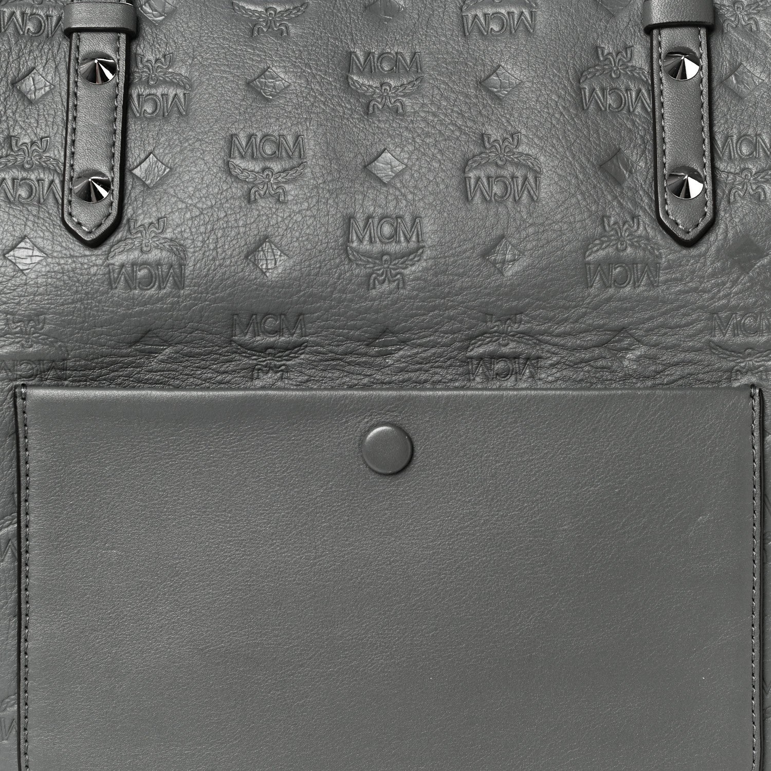 MCM Calfskin Ottomar Monogram Medium Klara Top Zip Tote Charcoal 11 of 11
