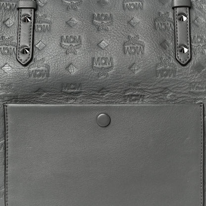 MCM Calfskin Ottomar Monogram Medium Klara Top Zip Tote Charcoal 11 of 11