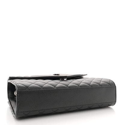 Saint Laurent Grain De Poudre Textured Mixed Matelasse Triquilt Medium Monogram Satchel Black 4 of 12