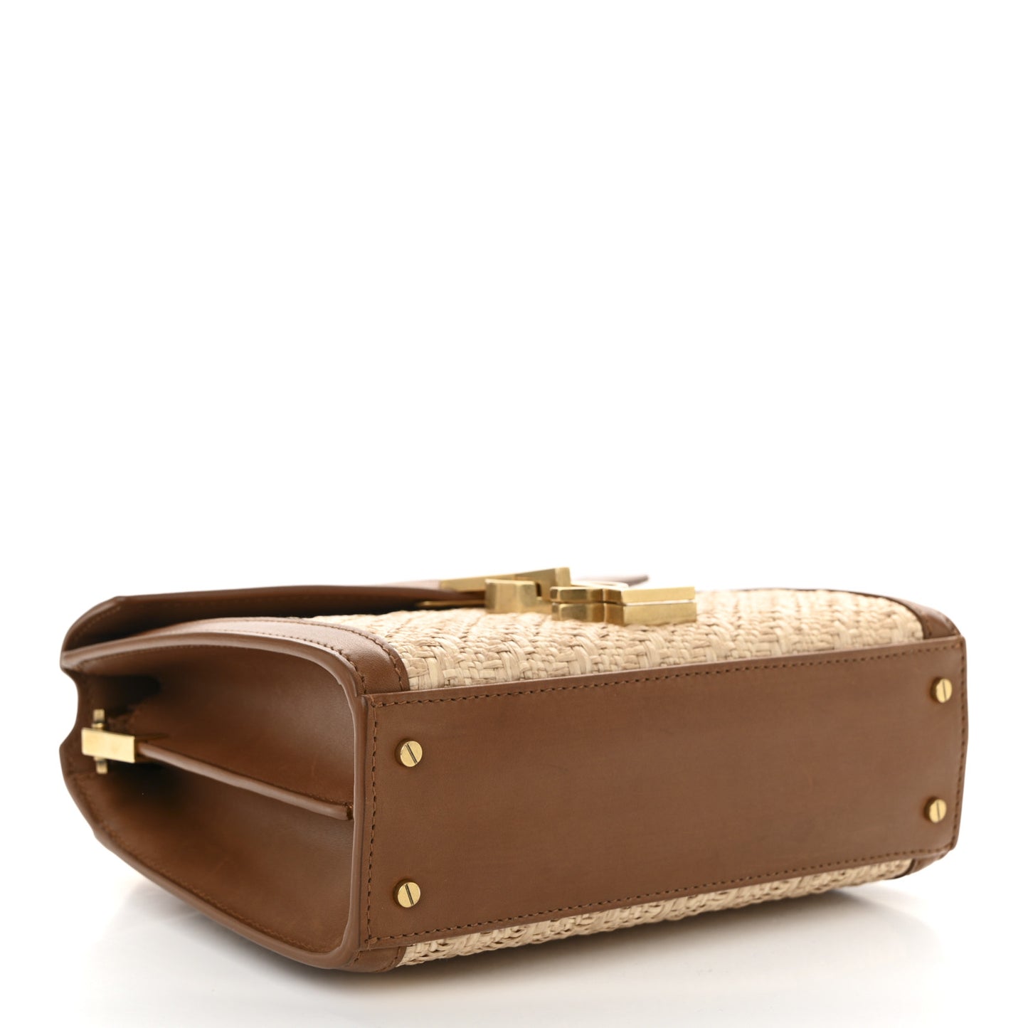 Raffia Calfskin Mini Classic Monogram Cassandra Top Handle Naturel Brick