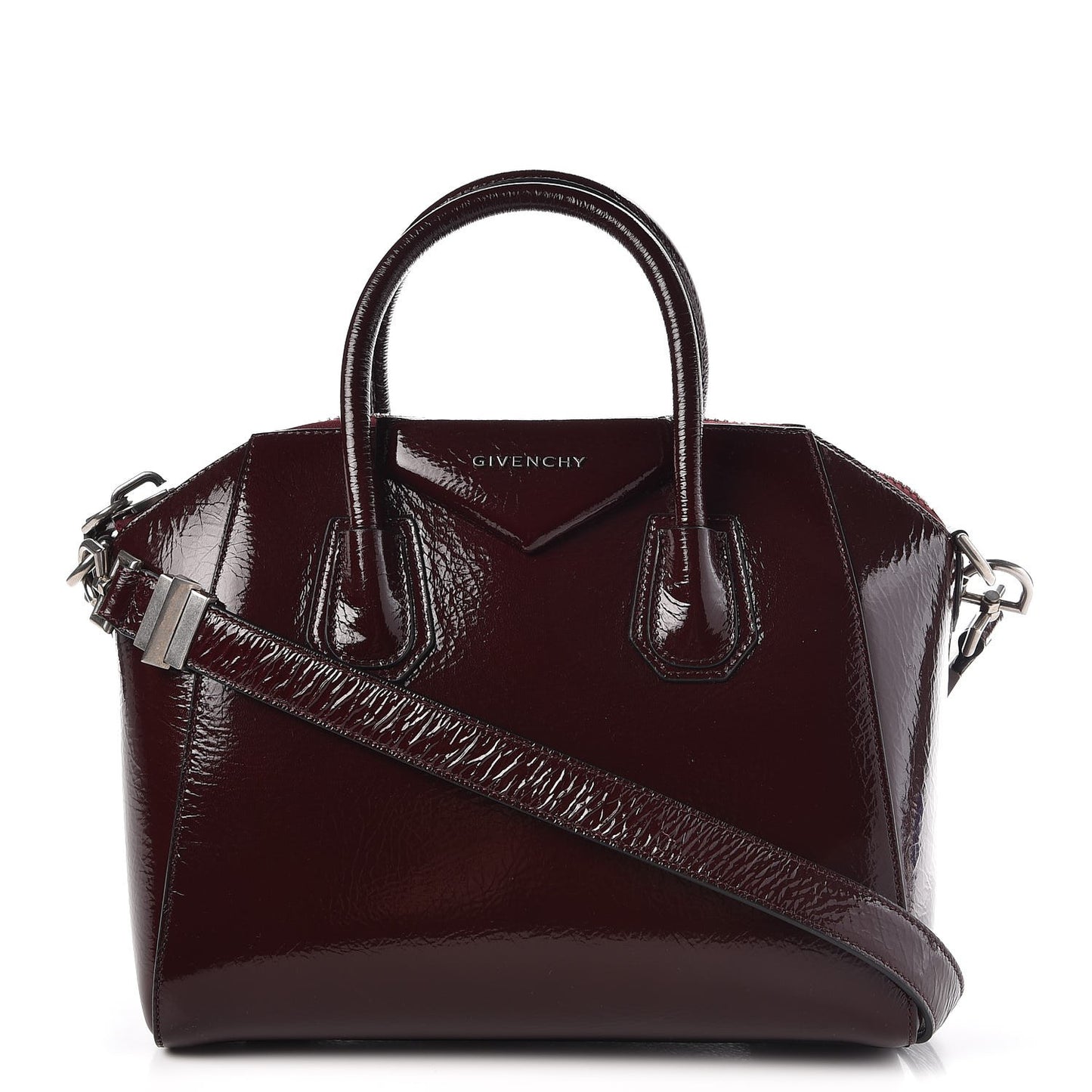 Crinkled Patent Calfskin Small Antigona Aubergine