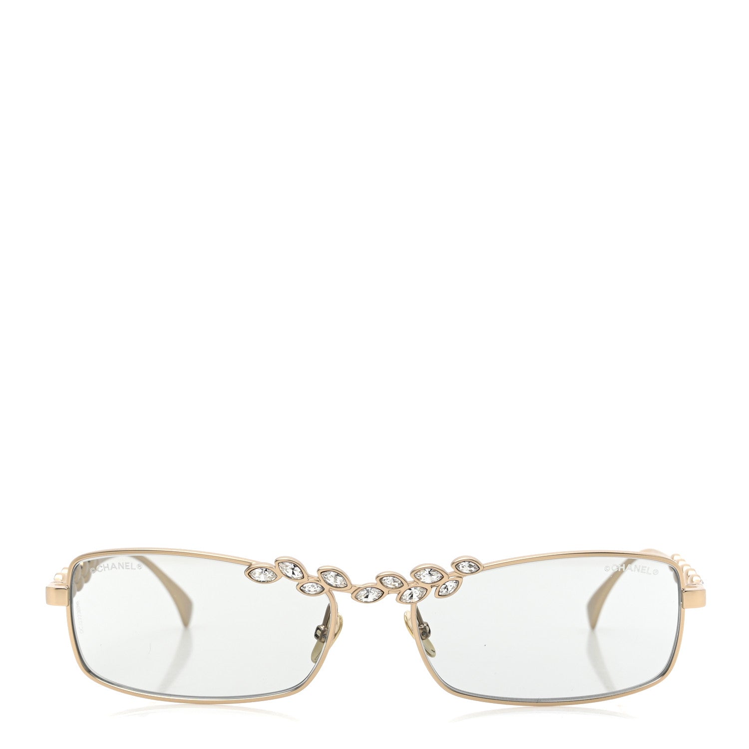 Chanel Metal Crystal Sparkling Wheat Rectangle Sunglasses 71584 Gold 2 of 7