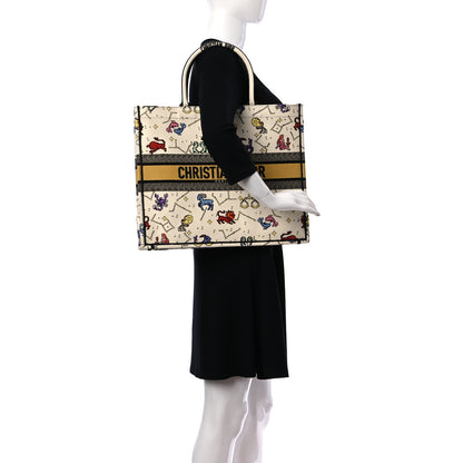 Christian Dior Canvas Embroidered Large Pixel Zodiac Book Tote Latte Multicolor 2 of 12