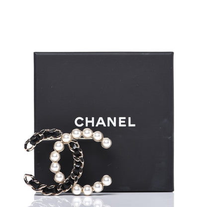 Chanel Lambskin Pearl CC Chain Brooch Black Gold 9 of 9