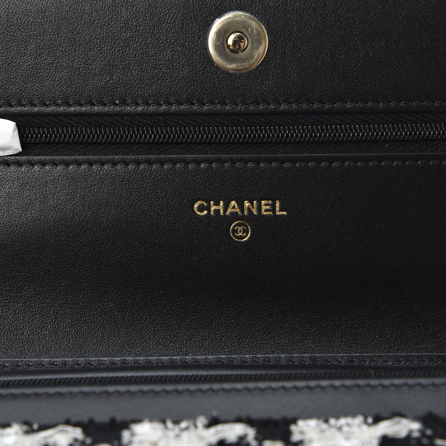 Chanel Tweed Quilted Wallet On Chain WOC Black Ecru White 7 of 11