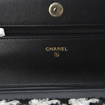 Chanel Tweed Quilted Wallet On Chain WOC Black Ecru White 7 of 11