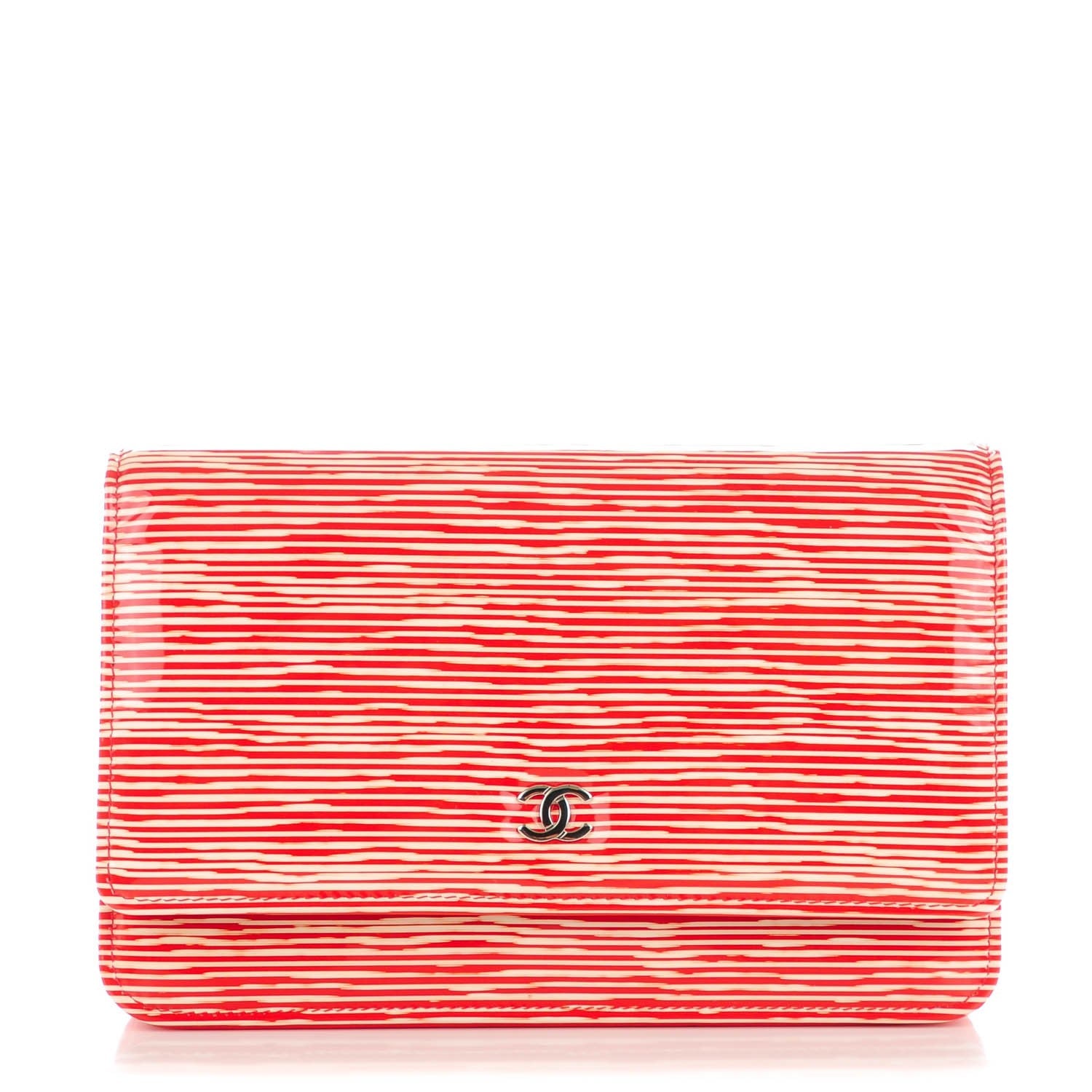 Chanel Patent Striped Wallet On Chain WOC Red 1 of 8