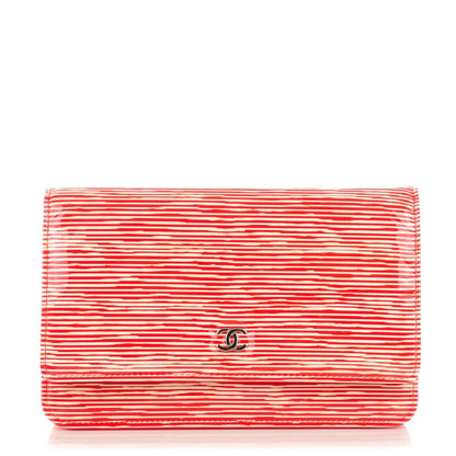 Chanel Patent Striped Wallet On Chain WOC Red 1 of 8
