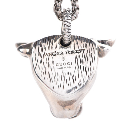 Gucci Sterling Silver Glass Anger Forest Bull Head Necklace Green 5 of 8