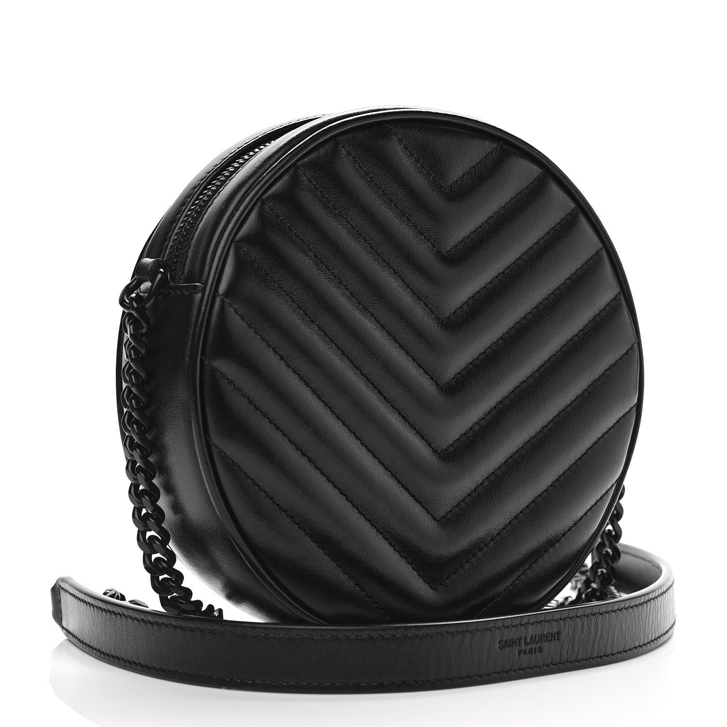 Saint Laurent Calfskin Matelasse Chevron Round Vinyle Camera Bag Black 3 of 11