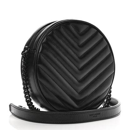 Saint Laurent Calfskin Matelasse Chevron Round Vinyle Camera Bag Black 3 of 11