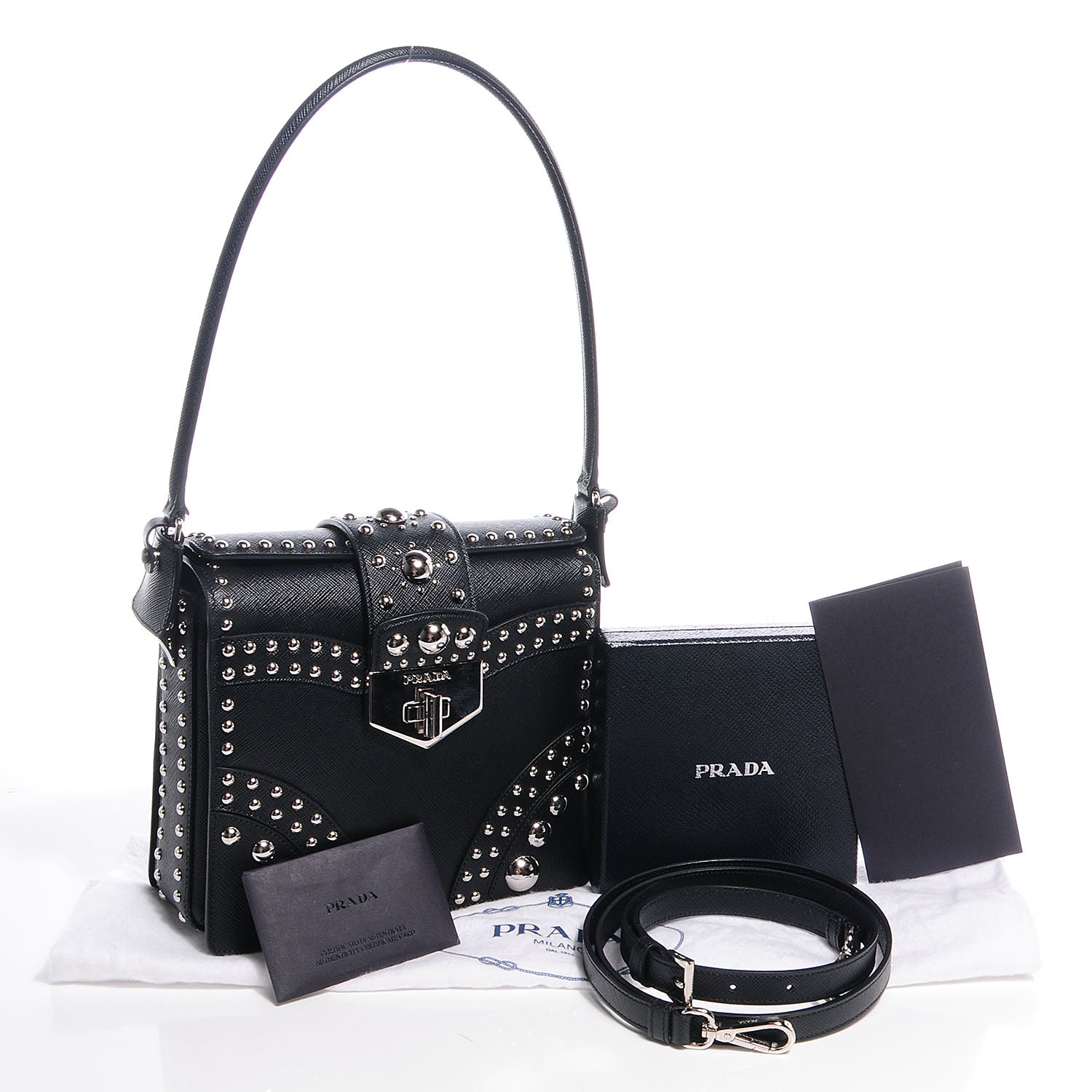 Prada Saffiano Sound Studded Hobo Black 5 of 10
