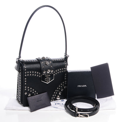 Prada Saffiano Sound Studded Hobo Black 5 of 10