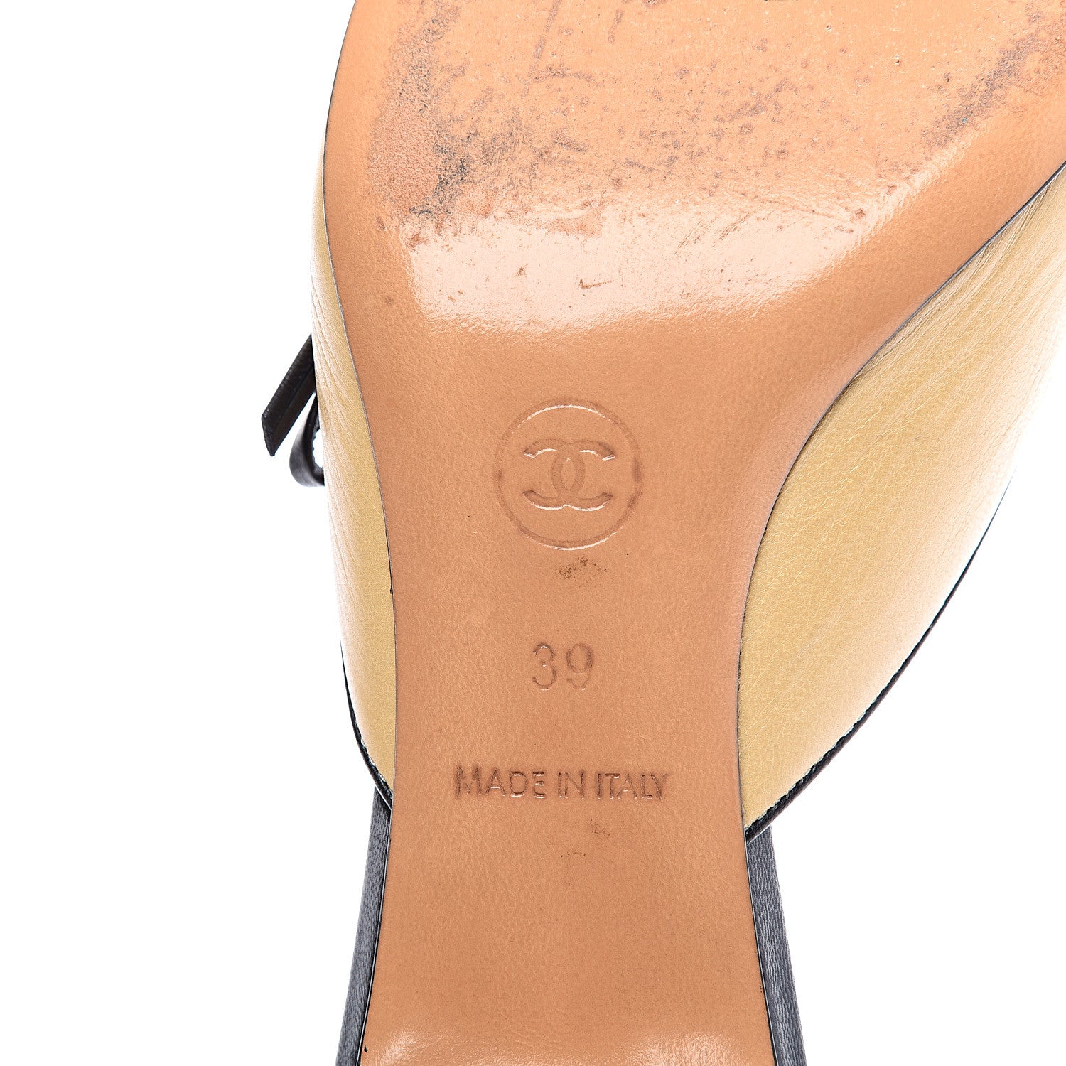 Chanel Lambskin Cap Toe CC Mules 39 Beige Black 9 of 11