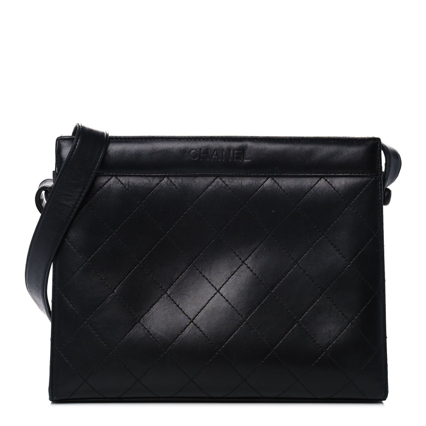 Lambskin Stitched Shoulder Bag Black