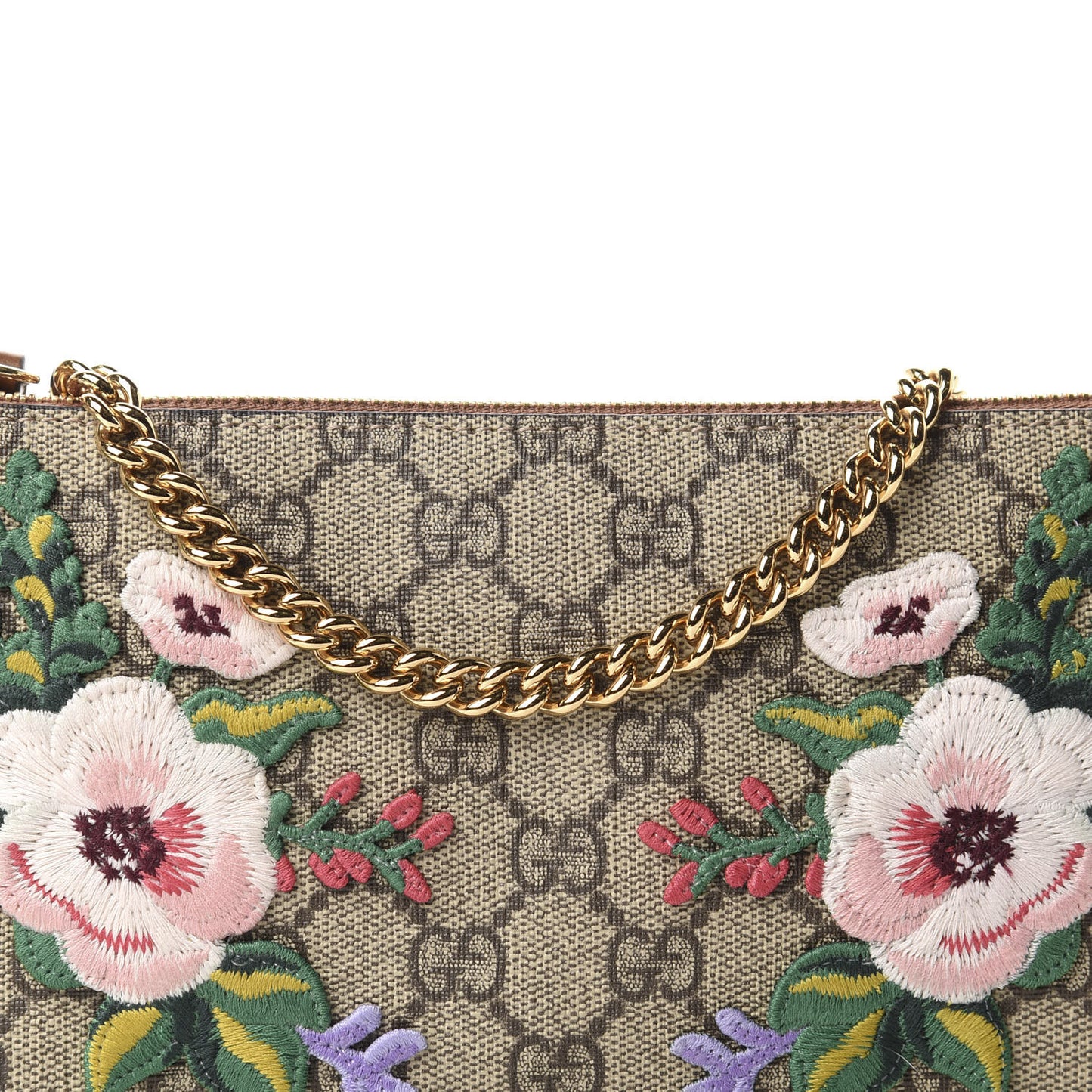 GG Supreme Monogram Embroidered Flower Chain Wrist Wallet