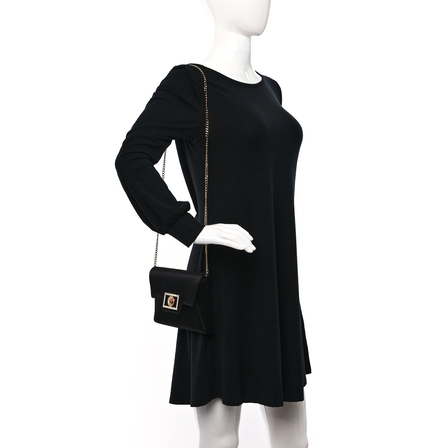 Satin Crystal La Medusa Pouch On Chain Black