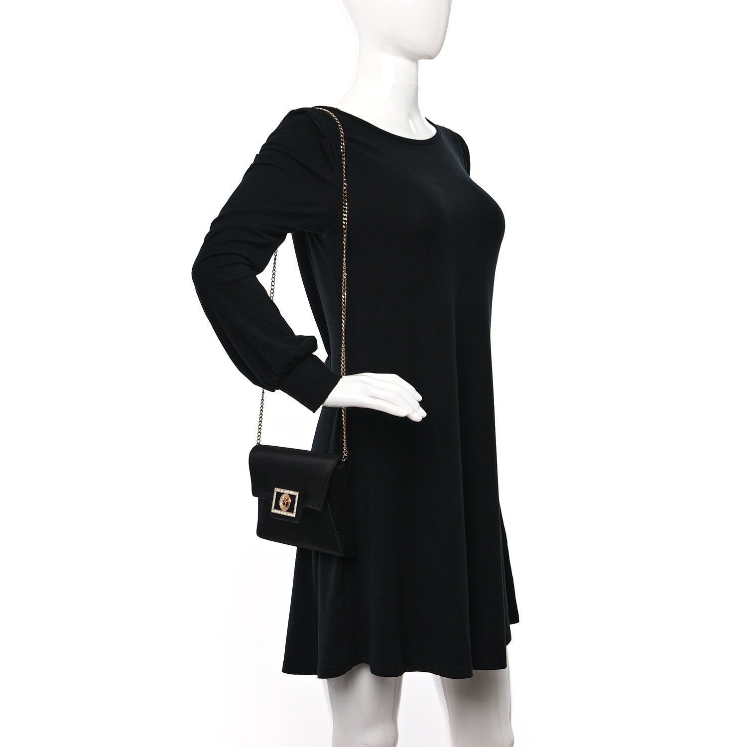 Versace Satin Crystal La Medusa Pouch On Chain Black 2 of 8