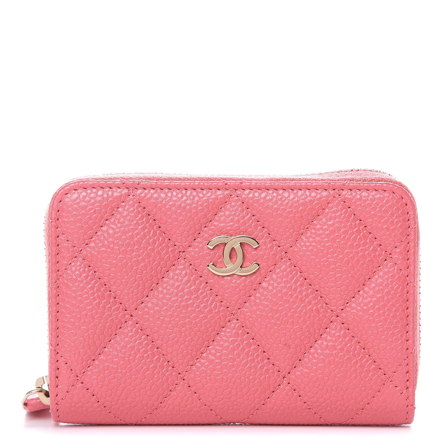 Caviar Quilted Zip Coin Purse Dark Pink