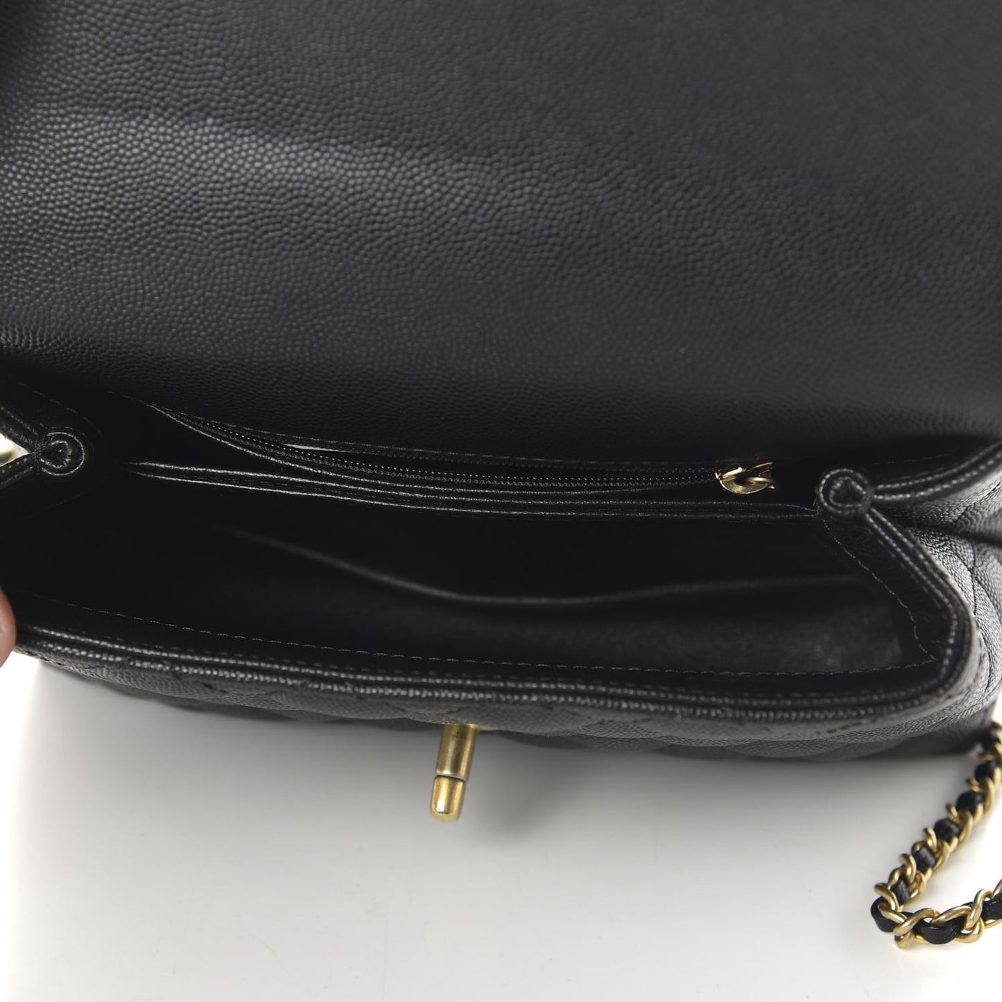Caviar Lizard Quilted Mini Coco Handle Flap Black