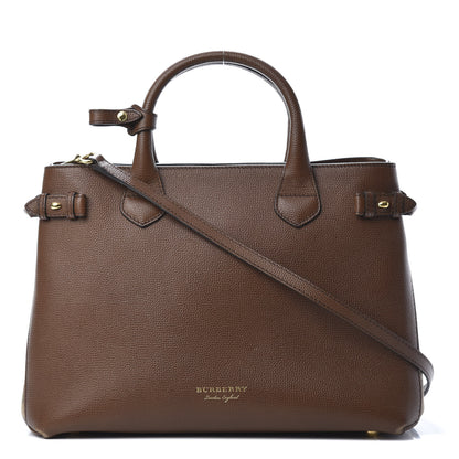 Burberry Grainy Calfskin House Check Medium Banner Tote Tan 1 of 16