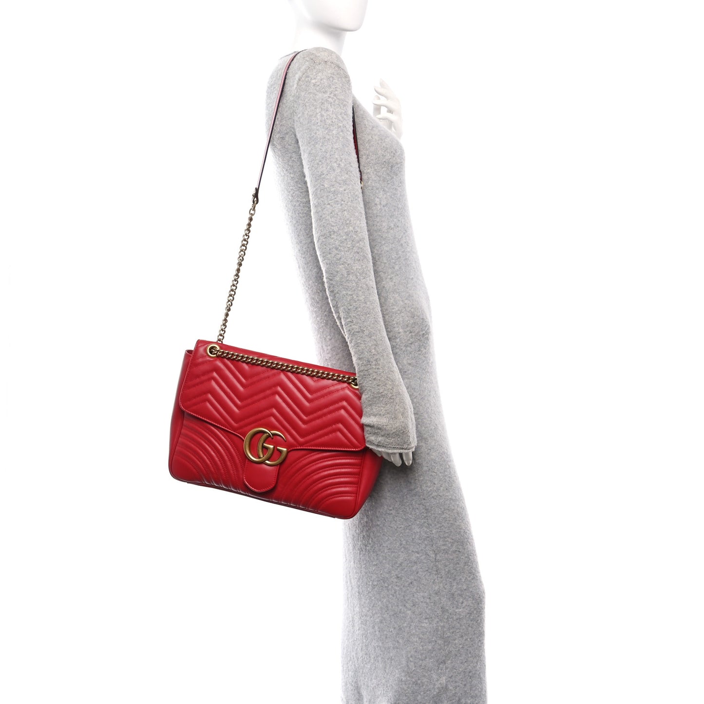 Calfskin Matelasse Large GG Marmont Shoulder Bag Hibiscus Red