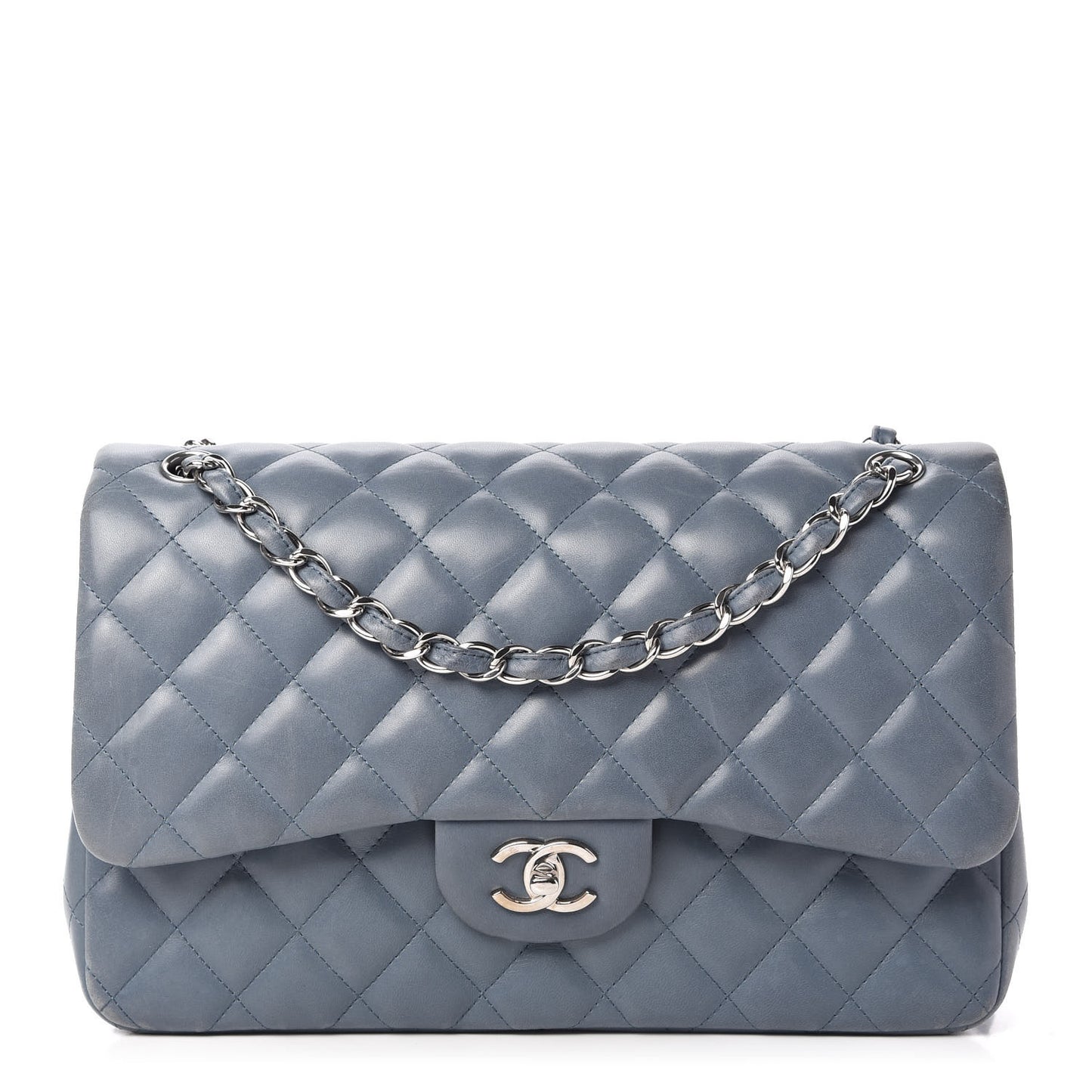 Lambskin Quilted Jumbo Double Flap Light Blue