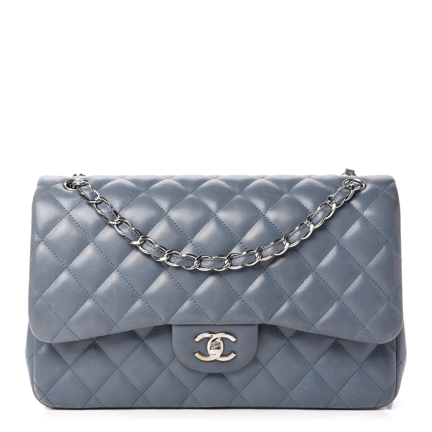 Chanel Lambskin Quilted Jumbo Double Flap Light Blue 1 of 10