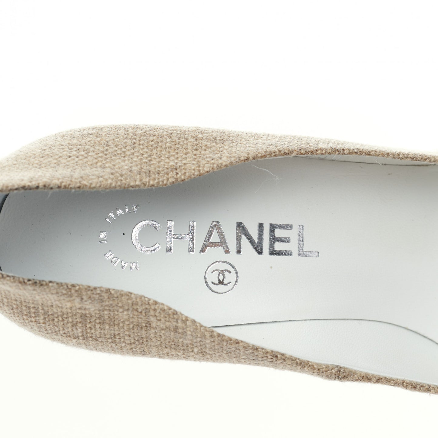 Linen Lambskin CC Chain Cap Toe Platform Pumps 39.5 Beige Fonce Black