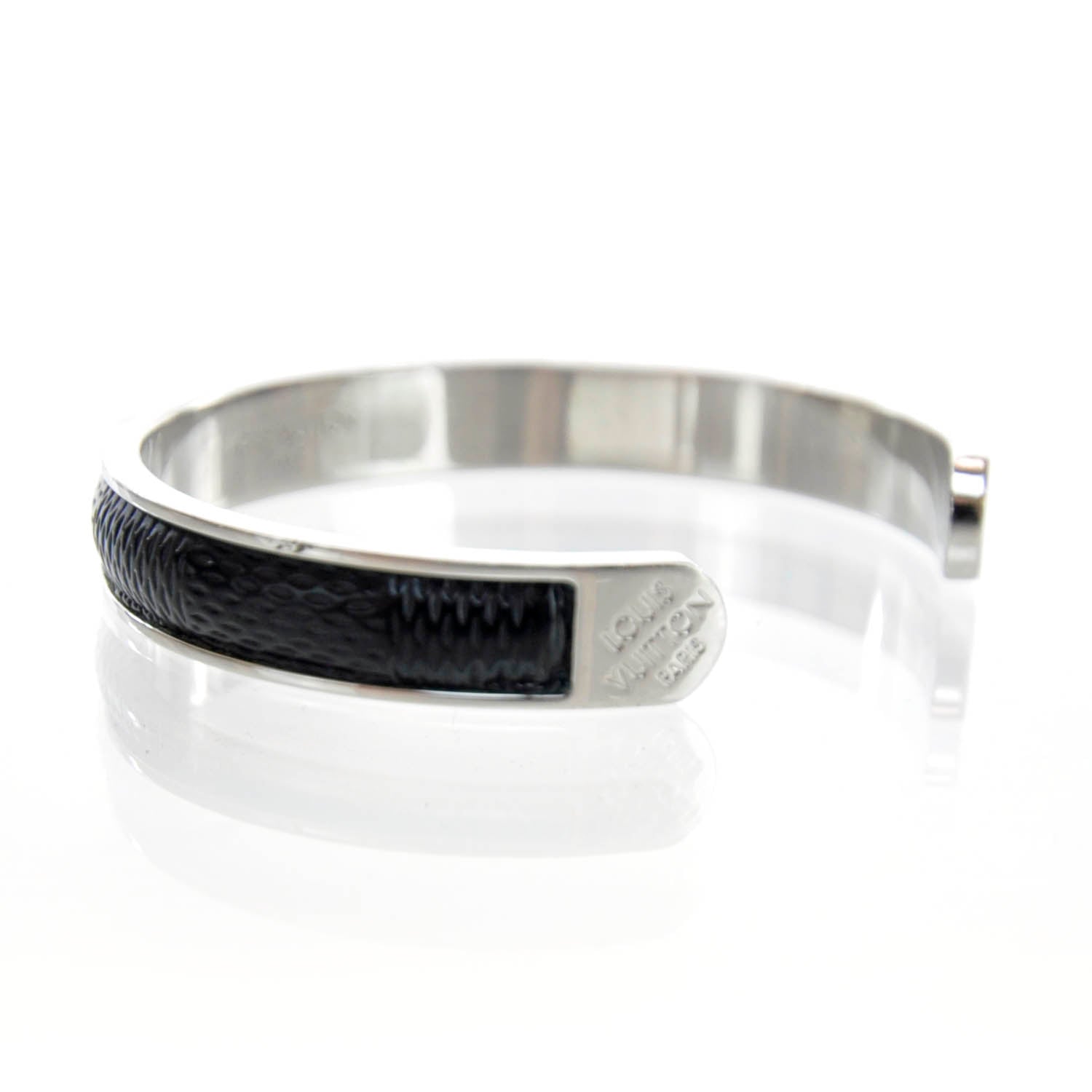 Louis Vuitton Mens Damier Embossed Leather and Palladium Soho Bracelet Black 4 of 6