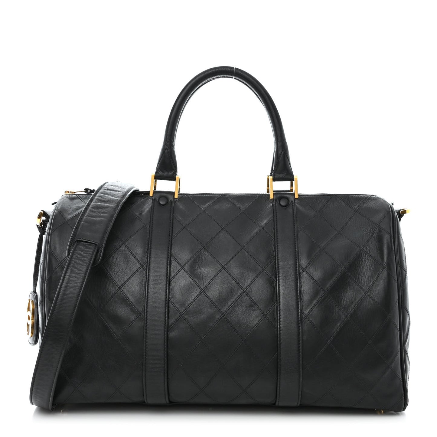 Calfskin Diamond Stitched Duffle Bag Black