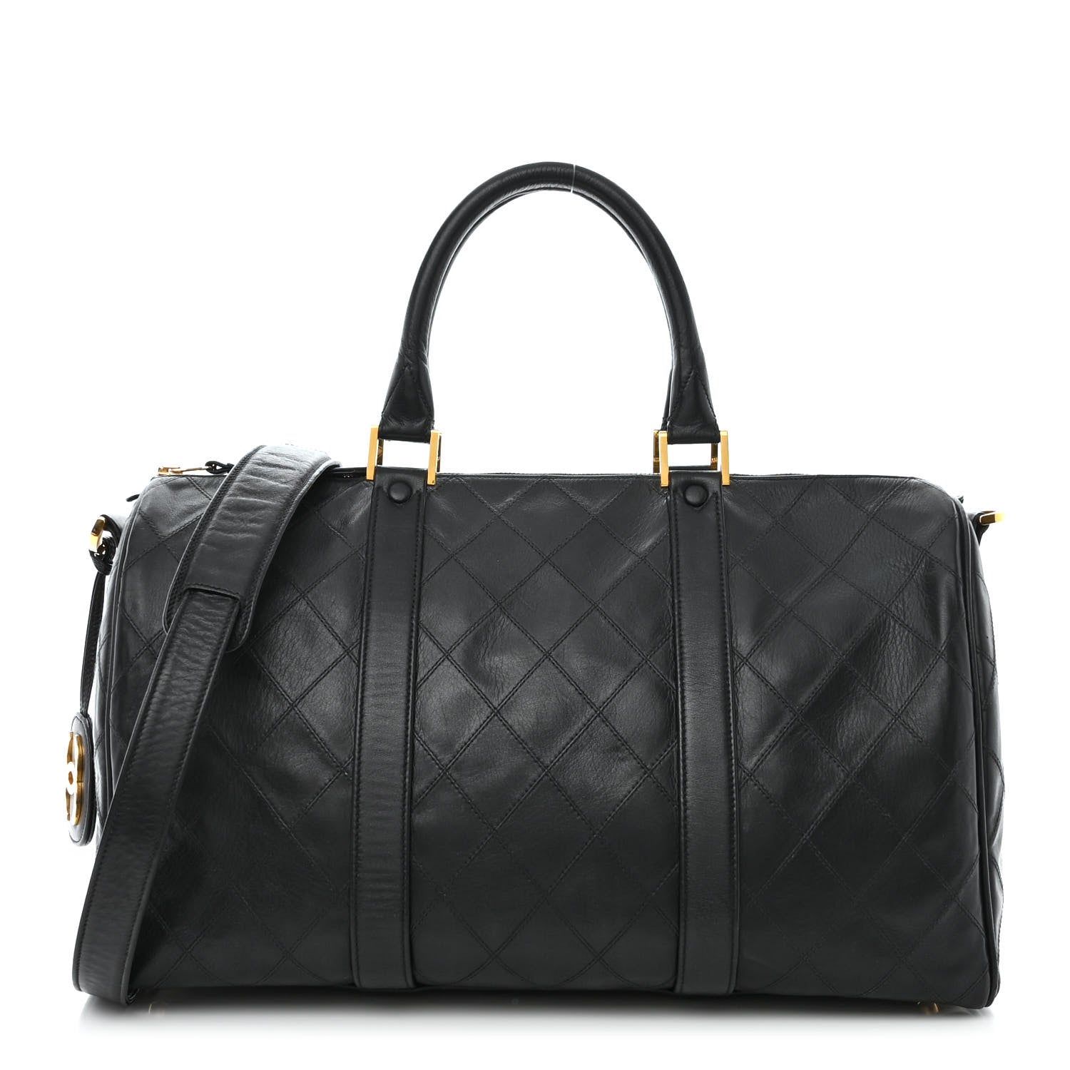 Chanel Calfskin Diamond Stitched Duffle Bag Black 2 of 11