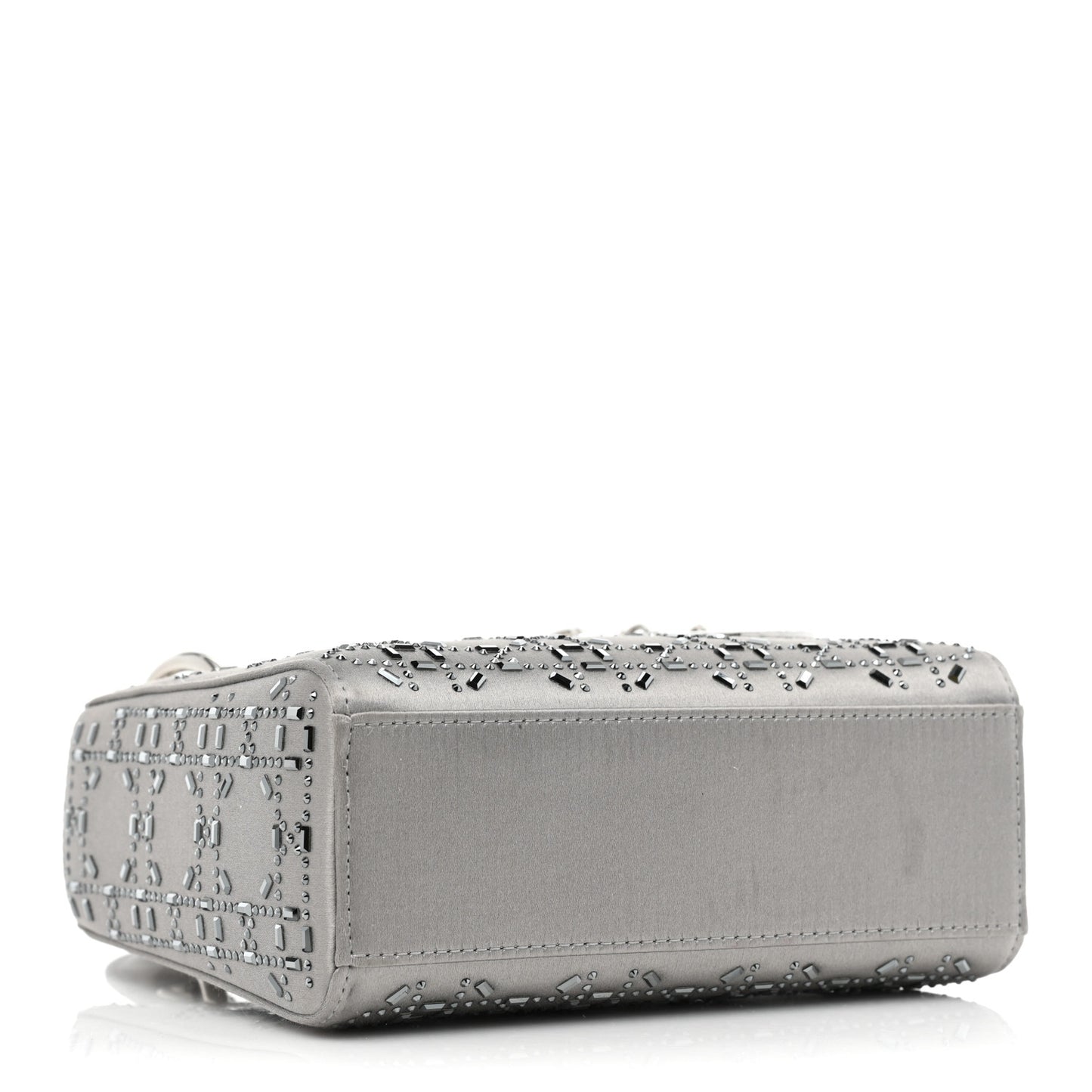 Satin Crystal Cannage Mini Lady Dior Gray