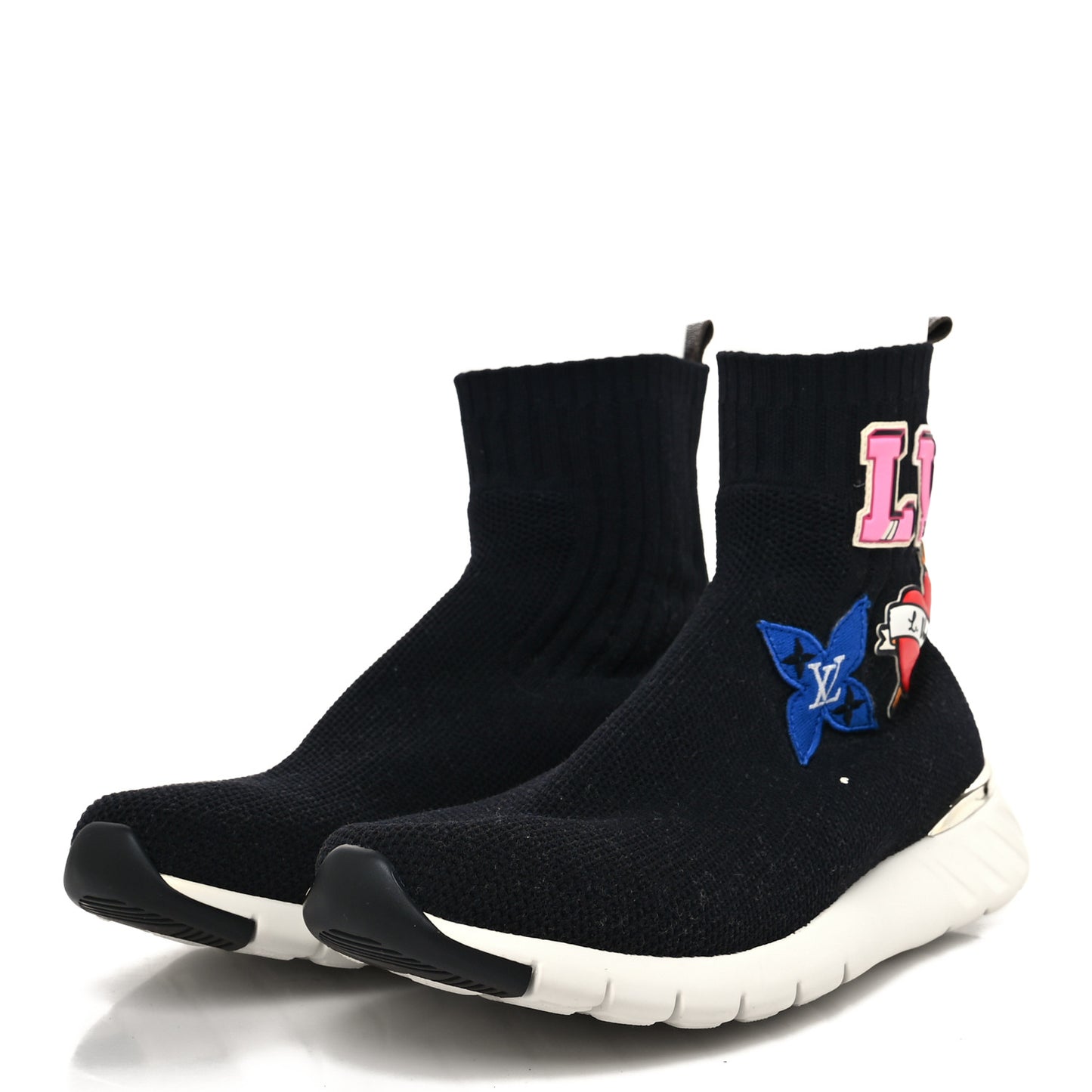 Stretch Fabric LV Black Heart Sock Sneaker 39 Black