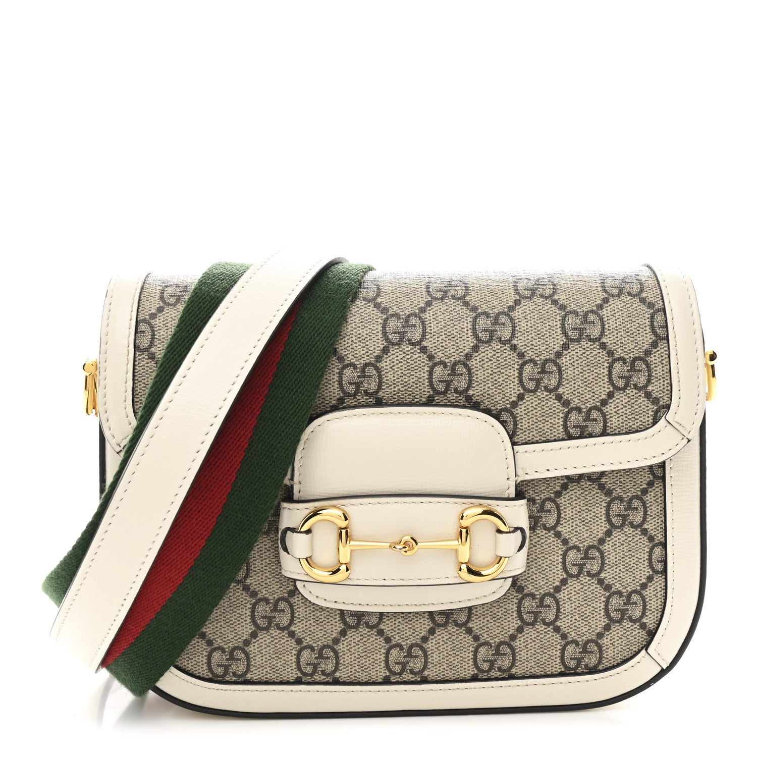 Gucci GG Supreme Monogram Web Mini Horsebit 1955 Shoulder Bag Beige Mystic White 1 of 11