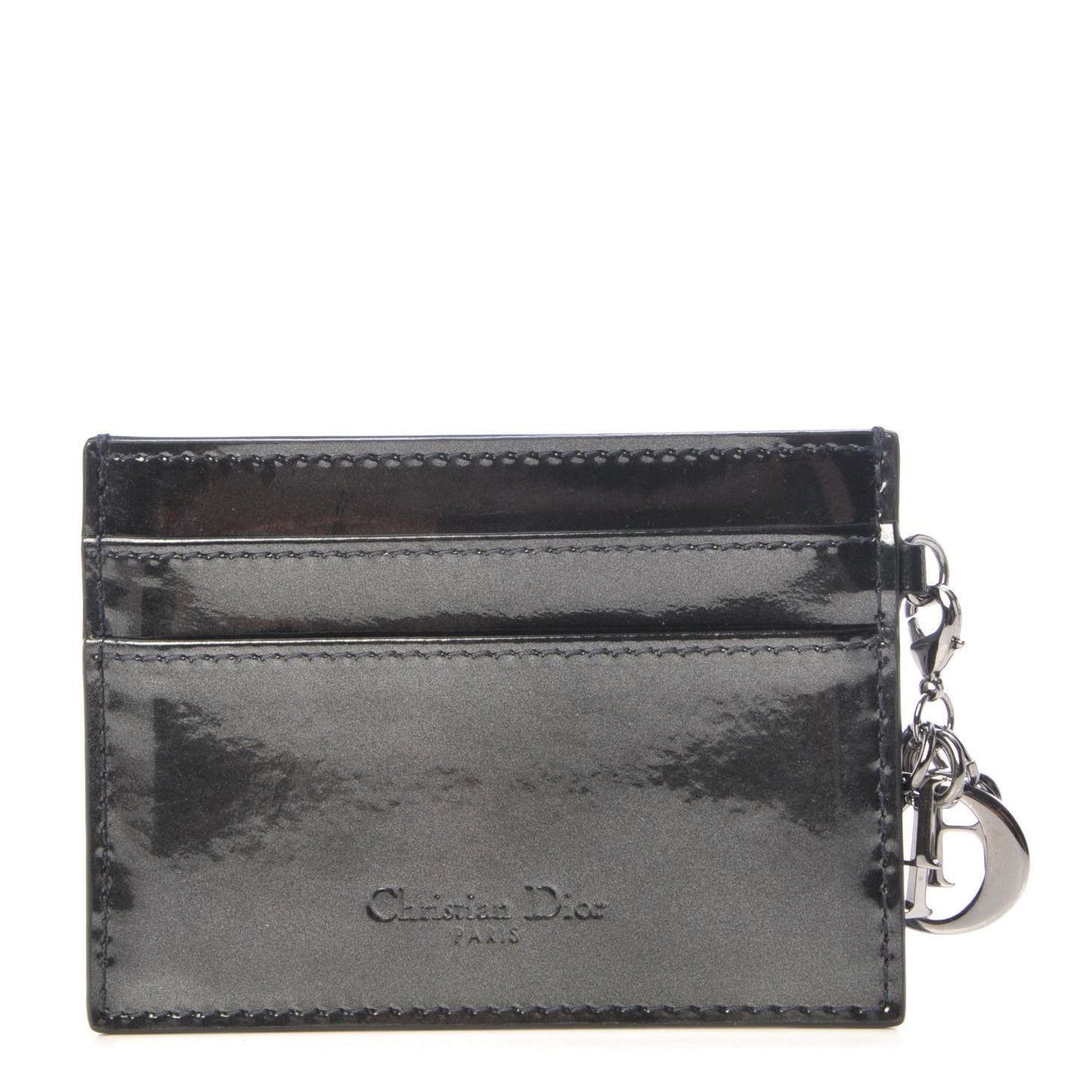 Metallic Patent Micro-Cannage Lady Dior Card Holder Onyx Black