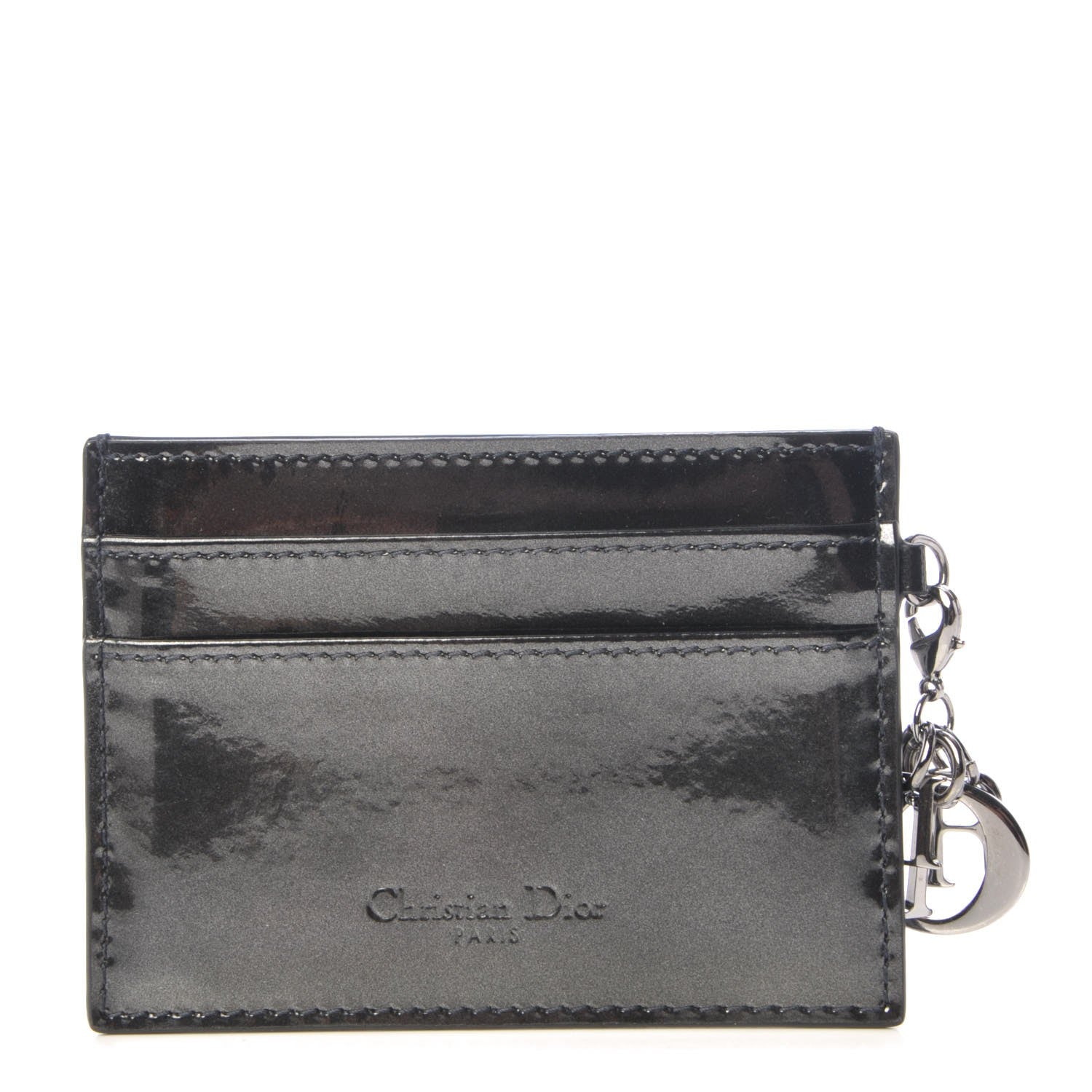 Christian Dior Metallic Patent Micro-Cannage Lady Dior Card Holder Onyx Black 3 of 8
