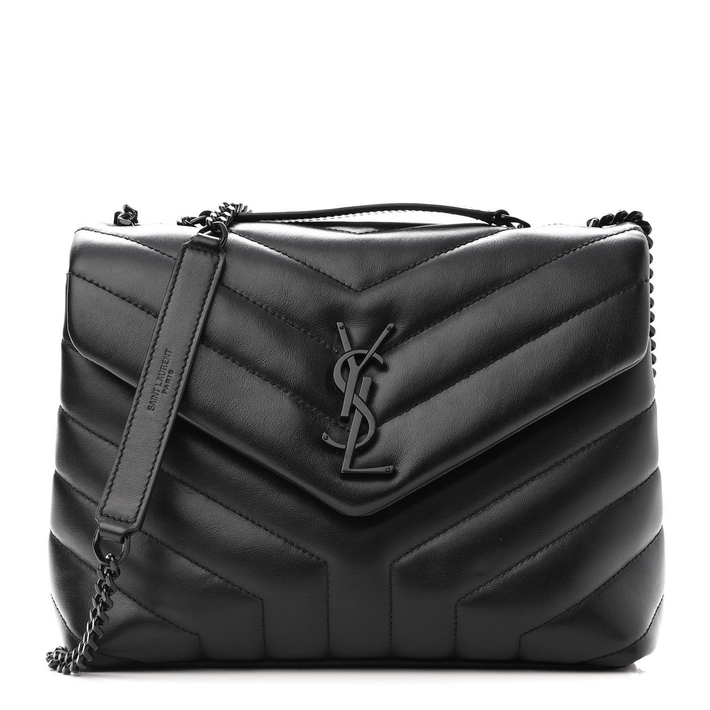 Calfskin Y Quilted Monogram Small Loulou Chain Satchel Black
