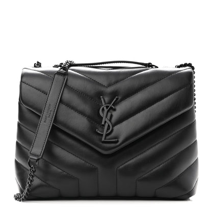 Saint Laurent Calfskin Y Quilted Monogram Small Loulou Chain Satchel Black 1 of 9