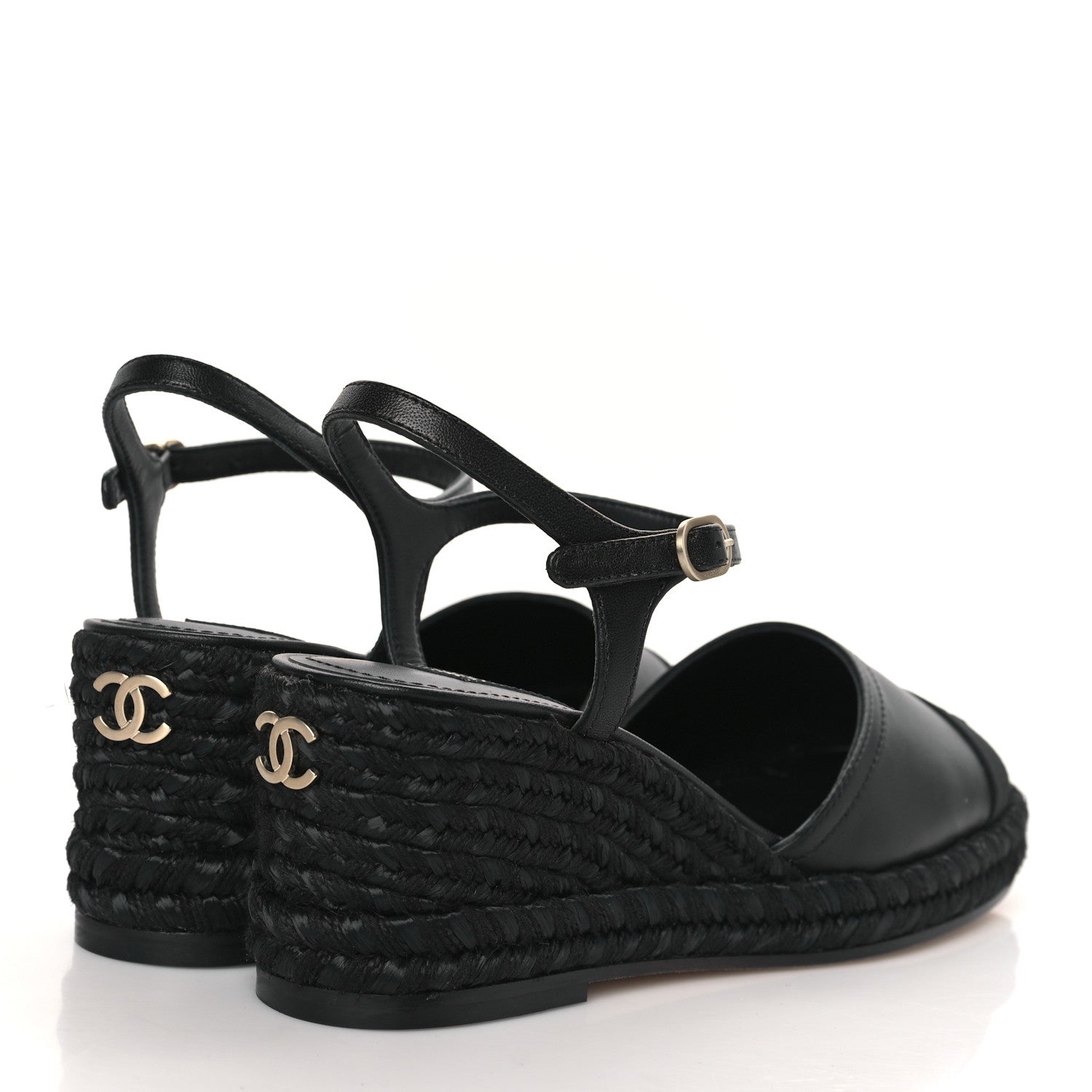 Chanel Lambskin Grosgrain CC Espadrilles Wedges 36 Black 4 of 9