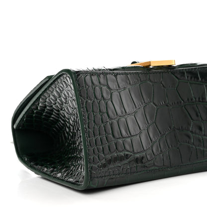 Balenciaga Shiny Calfskin Crocodile Embossed Small Hourglass Top Handle Bag Forest Green 8 of 12