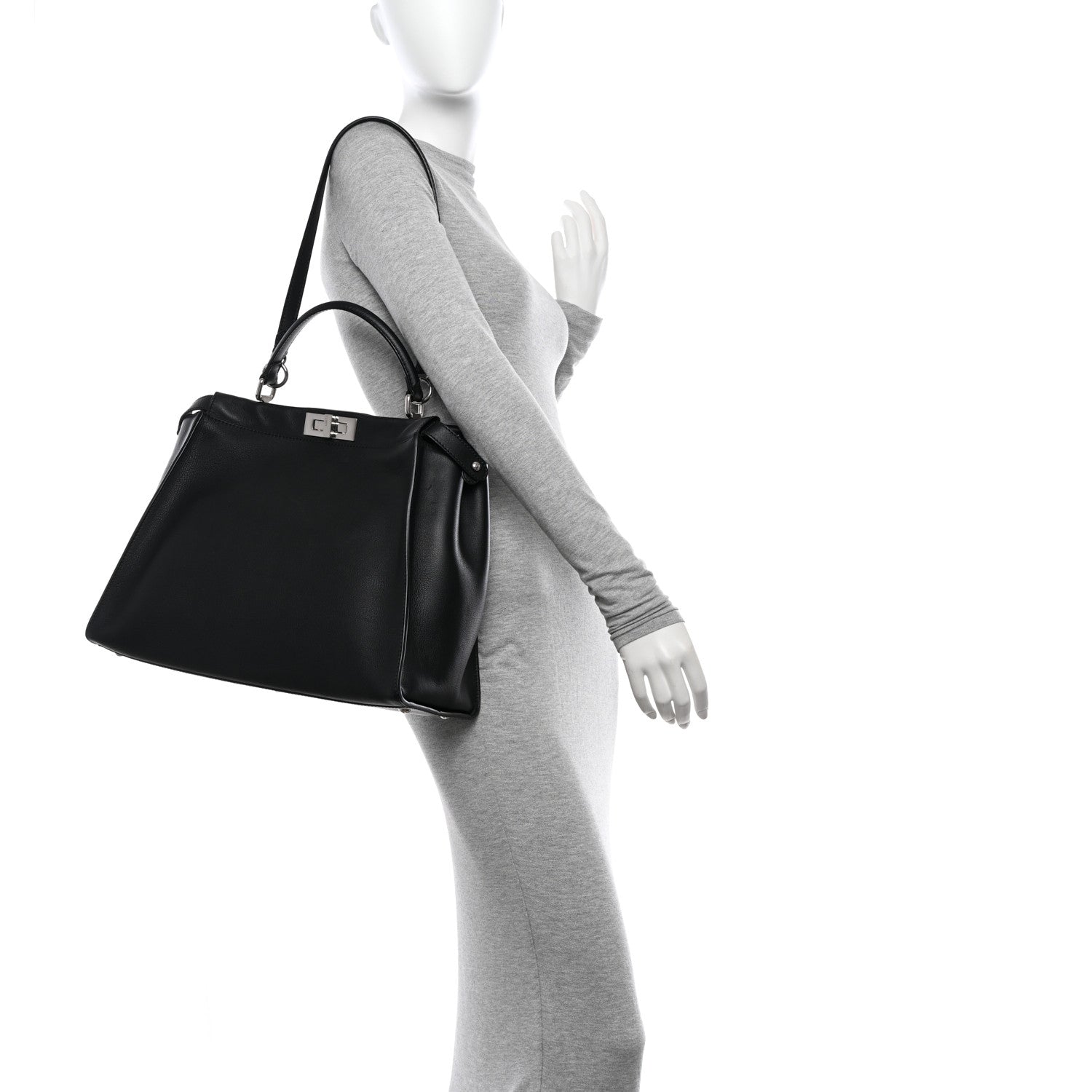 Fendi Vitello Dolce Marmol Patent Crocodile Trapuntata Large Peekaboo Iconic Satchel Black Fumo 2 of 11