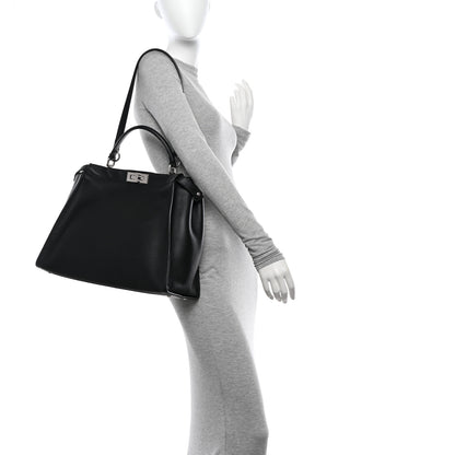 Fendi Vitello Dolce Marmol Patent Crocodile Trapuntata Large Peekaboo Iconic Satchel Black Fumo 2 of 11